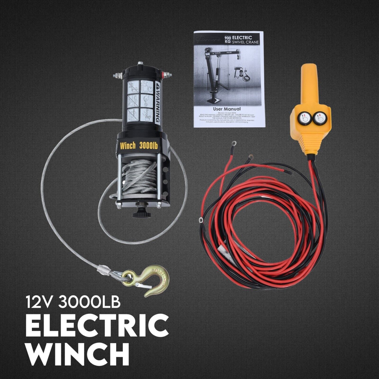 900kg Swivel Hydraulic Crane Hoist 12V Electric Jack 24