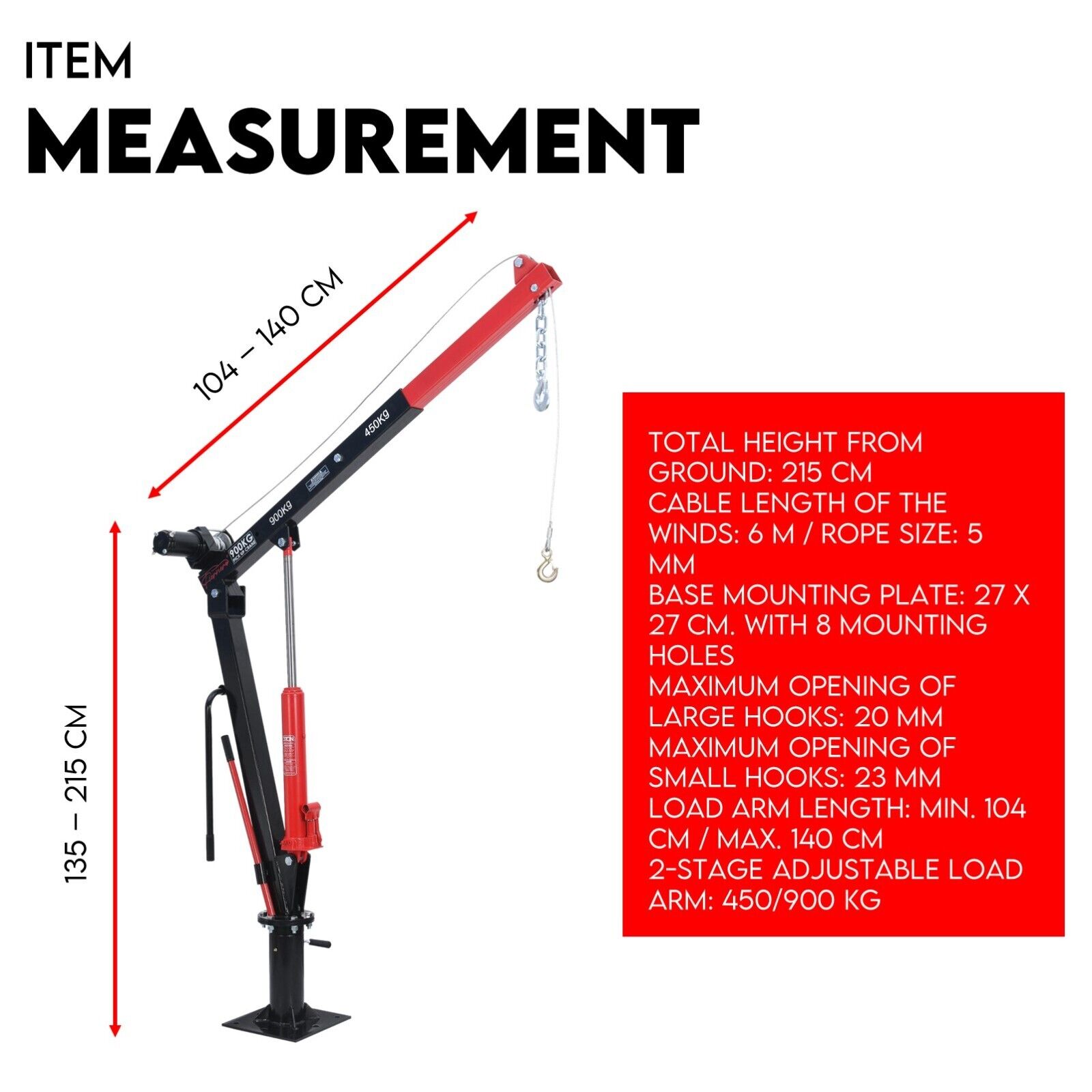 900kg Swivel Hydraulic Crane Hoist 12V Electric Jack 8