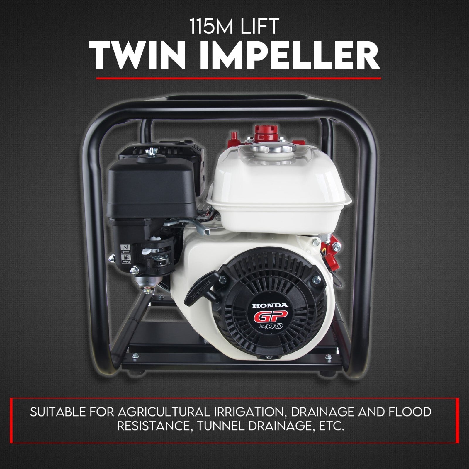 Fire Fighting Petrol Water Pump GP200 TWIN IMPELLER WITH A HONDA ENGINE 6