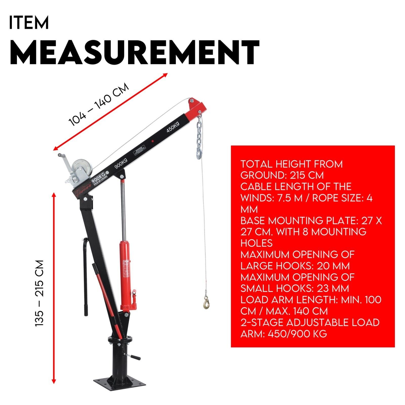 Hydraulic Crane 900kg Pickup Swivel Ute Truck Trailer Lift Hoist Winch Haul 6