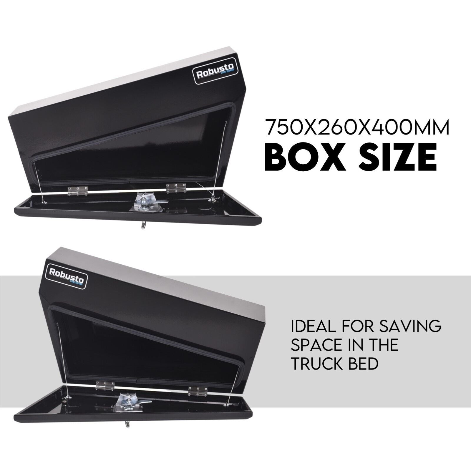 Under Tray Tool Box Underbody Pair Set 750mm Black Steel 3