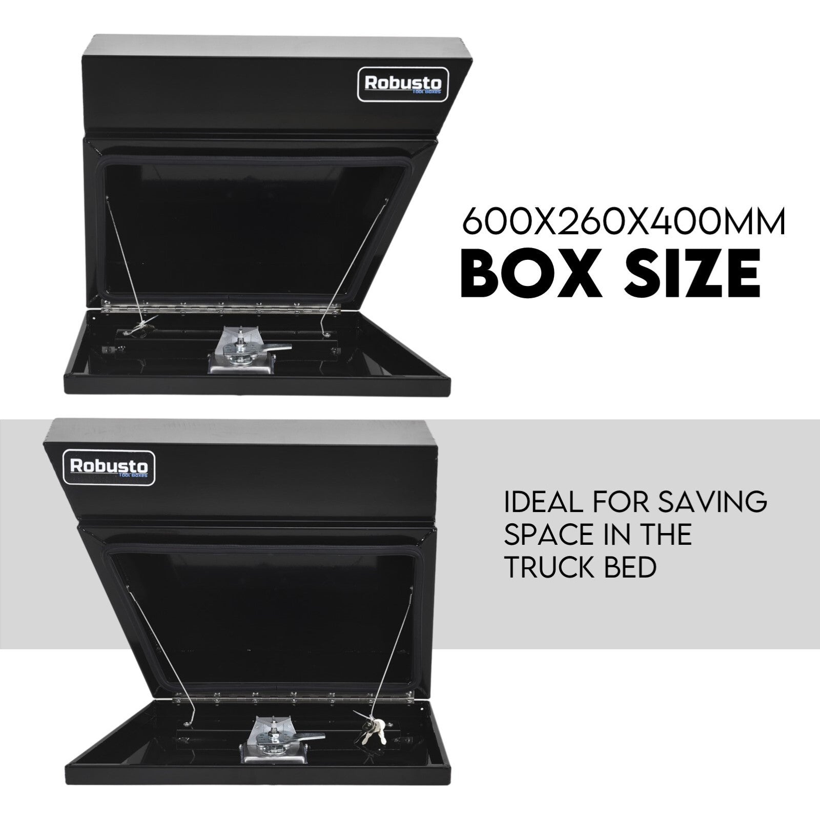 Under Tray Tool Box Underbody Pair Set 600mm Black Aluminium 3