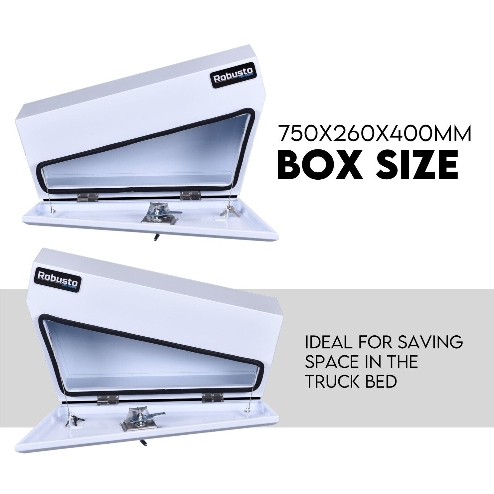 Under Tray Tool Box Underbody Pair Set 750mm White Steel 3