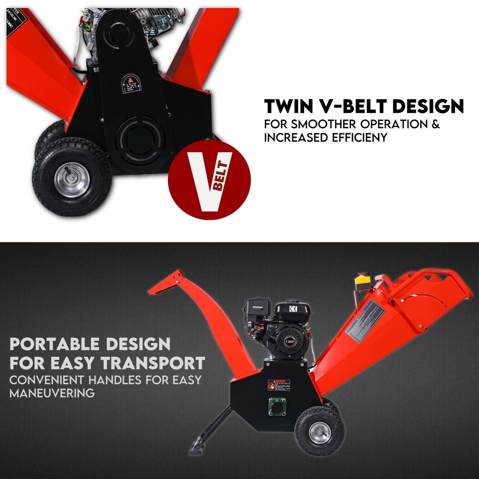 7HP Wood Chipper Self Feeding Shredder Mulcher Machine Petrol Garden Portable 7