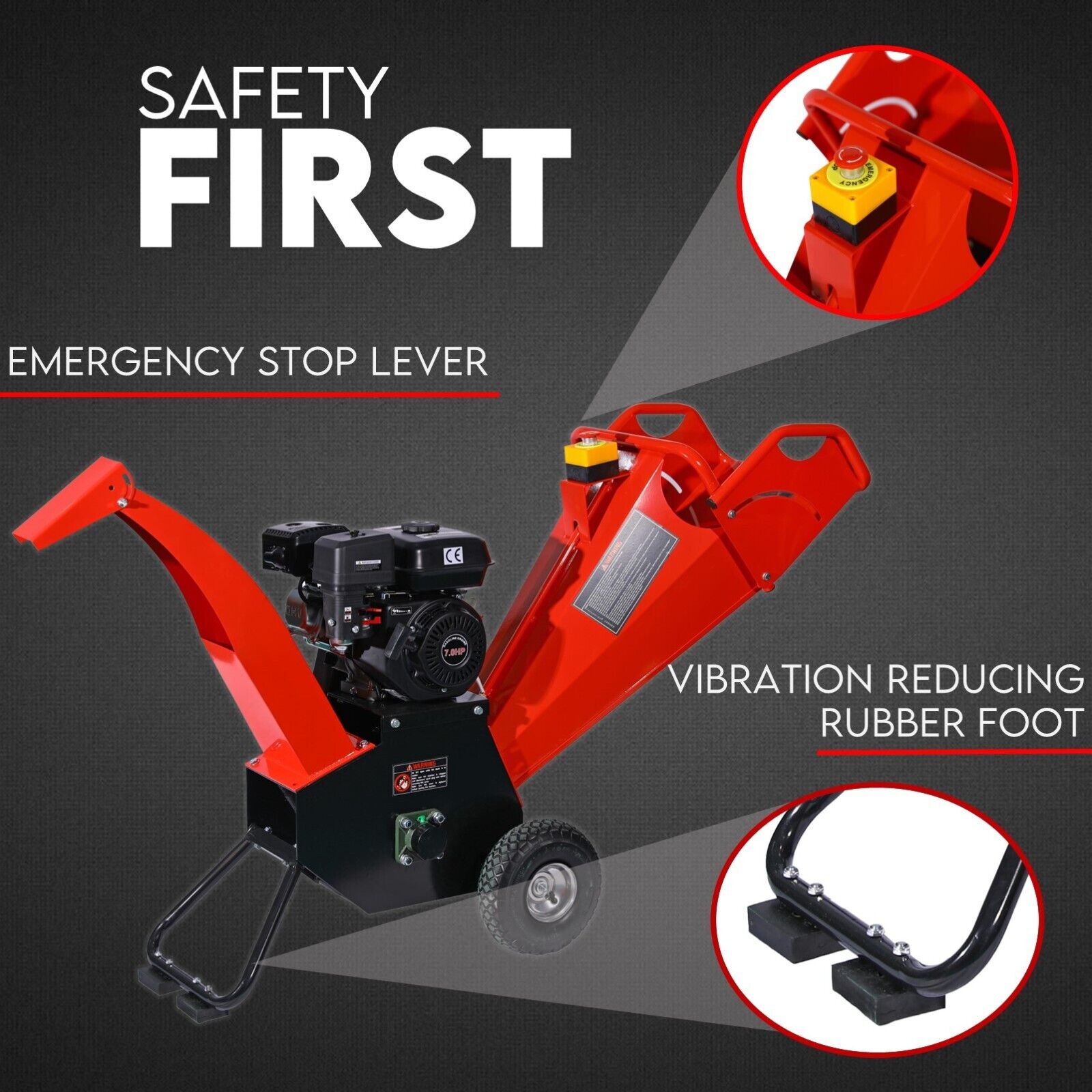 7HP Wood Chipper Self Feeding Shredder Mulcher Machine Petrol Garden Portable 8