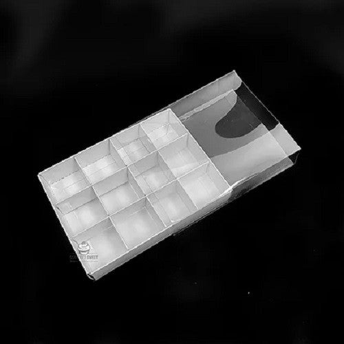 100 Pack of White Card Chocolate Sweet Soap Product Retail Gift Box - 12 bay 4x4x3cm Compartments  - Clear Slide On Lid - 16x12x3cm 3