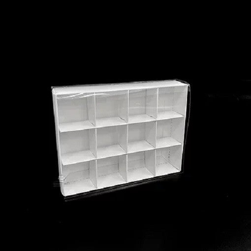 100 Pack of White Card Chocolate Sweet Soap Product Retail Gift Box - 12 bay 4x4x3cm Compartments  - Clear Slide On Lid - 16x12x3cm 5