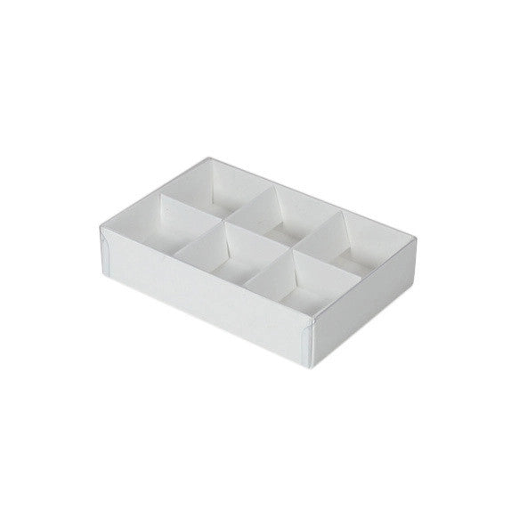100 Pack of White Card Chocolate Sweet Soap Product Reatail Gift Box - 6 Bay Compartments - Clear Slide On Lid - 12x8x3cm 3