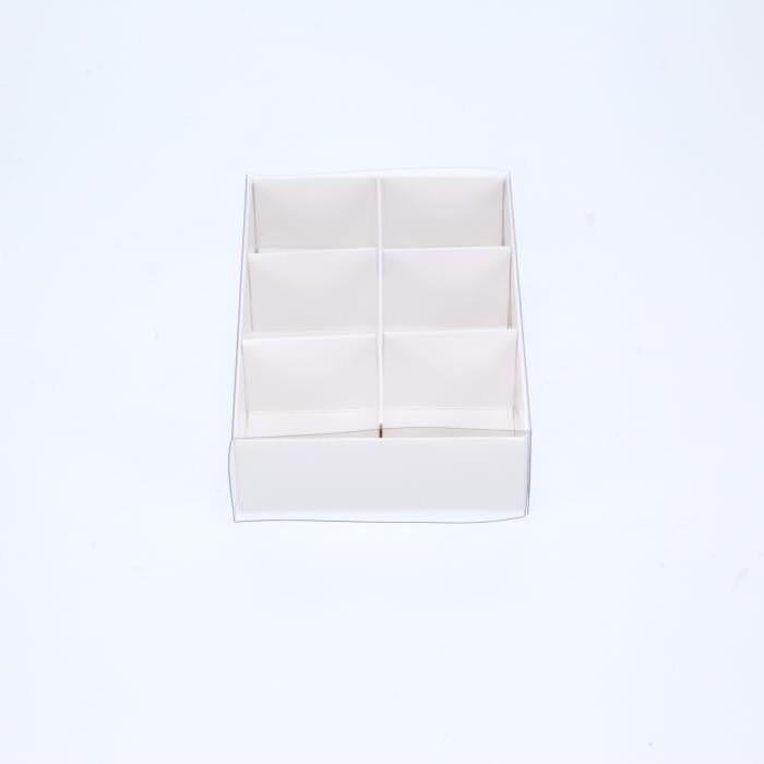 100 Pack of White Card Chocolate Sweet Soap Product Reatail Gift Box - 6 Bay Compartments - Clear Slide On Lid - 12x8x3cm 4