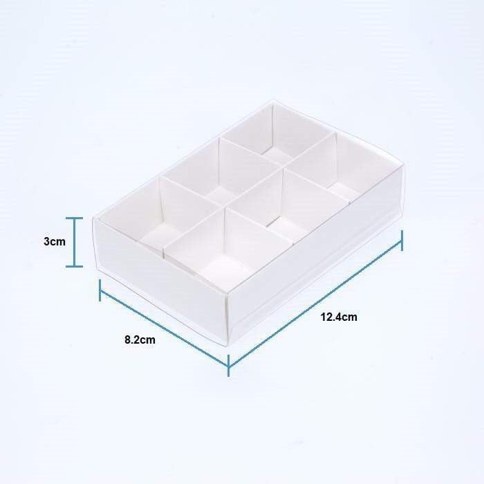 100 Pack of White Card Chocolate Sweet Soap Product Reatail Gift Box - 6 Bay Compartments - Clear Slide On Lid - 12x8x3cm 5