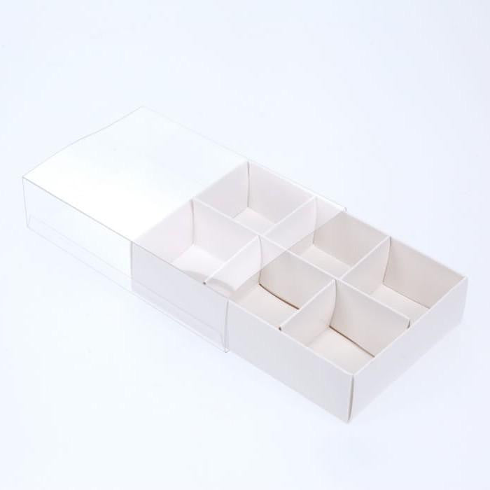 100 Pack of White Card Chocolate Sweet Soap Product Reatail Gift Box - 6 Bay Compartments - Clear Slide On Lid - 12x8x3cm 7