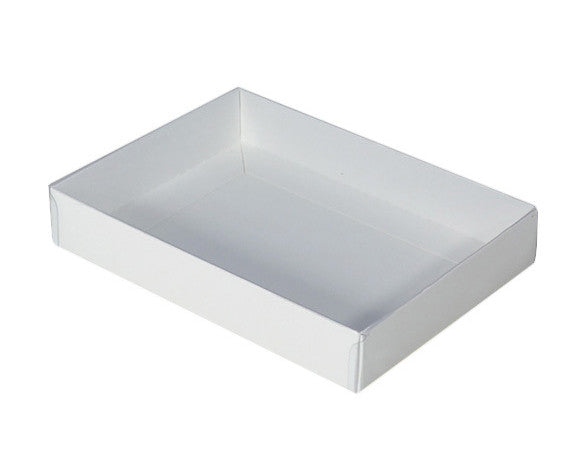 100 Pack of White Card Square Box - Clear Slide On Lid - 20 x 20 x 8cm -  Large Beauty Product Gift Giving Hamper Tray Merch Fashion Cake Sweets Xmas 3
