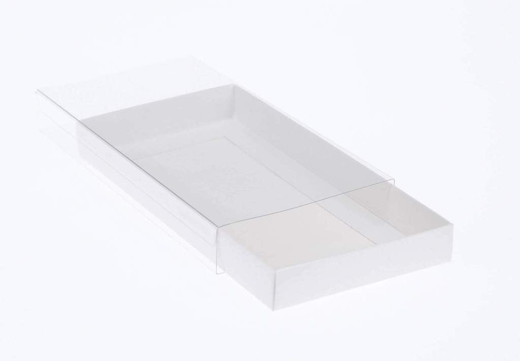 100 Pack of White Card Square Box - Clear Slide On Lid - 20 x 20 x 8cm -  Large Beauty Product Gift Giving Hamper Tray Merch Fashion Cake Sweets Xmas 4