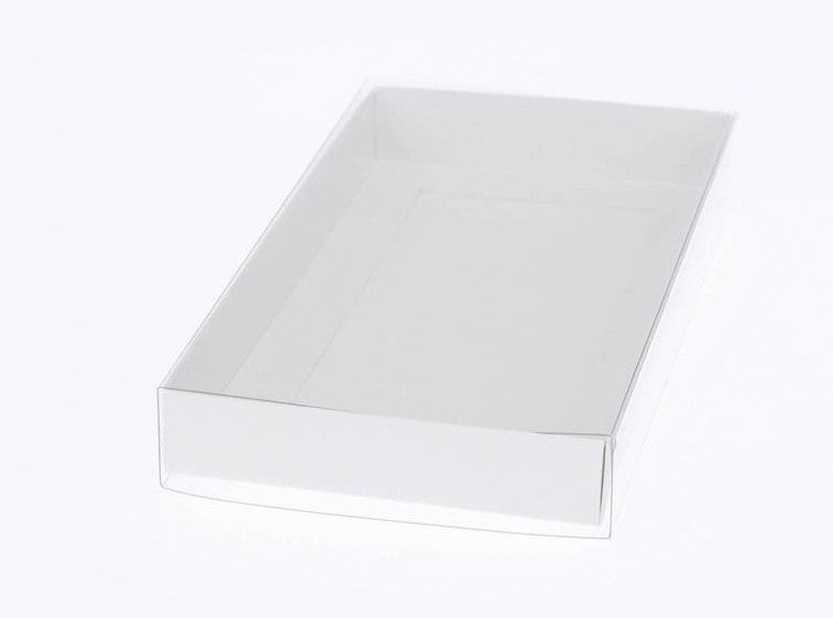 100 Pack of White Card Square Box - Clear Slide On Lid - 20 x 20 x 8cm -  Large Beauty Product Gift Giving Hamper Tray Merch Fashion Cake Sweets Xmas 5