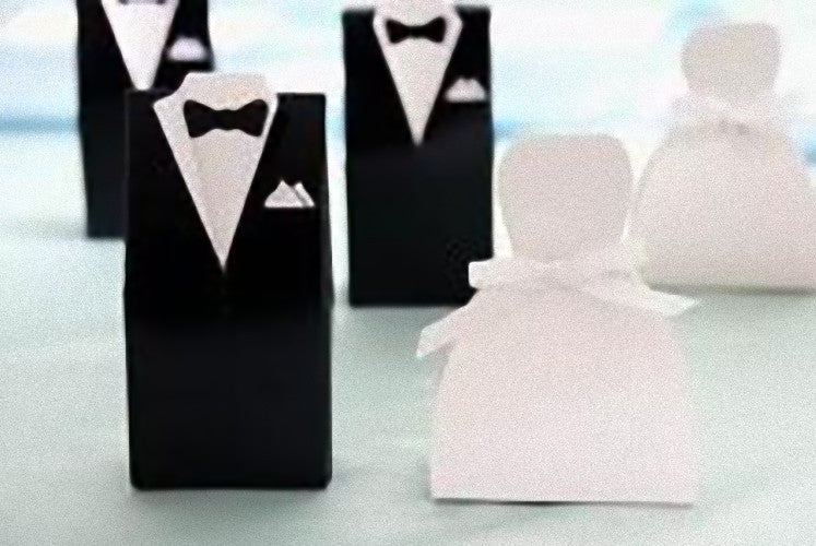 10 Pack of 5 Bride Gown and 5 Groom Tux Wedding Bridal Bomboniere Favor Candy Choc Almond Box - NW 4