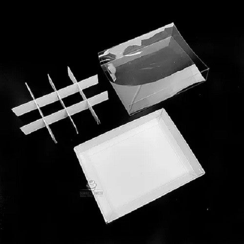 10 Pack of White Card Chocolate Sweet Soap Product Retail Gift Box - 12 bay 4x4x3cm Compartments  - Clear Slide On Lid - 16x12x3cm 6