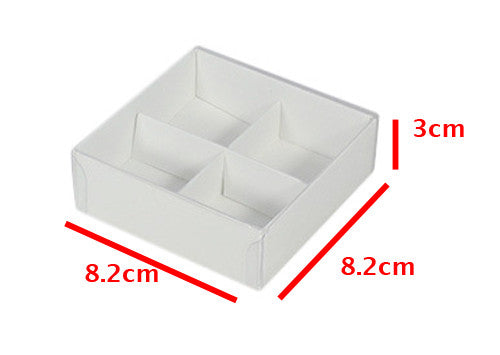 10 Pack of White Card Chocolate Sweet Soap Product Retail Gift Box - 4 Bay Compartments - Clear Slide On Lid - 8x8x3cm