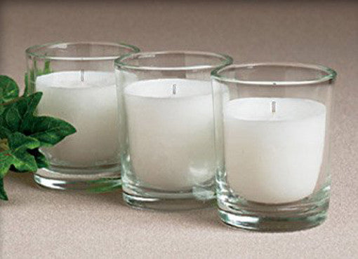 20 White Wax Clear Glass Holder Votive Candle - Wedding Event Centrepiece Table Decoration 8