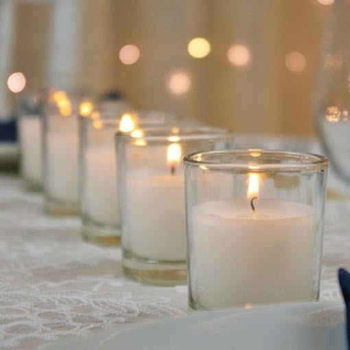 25 White Wax Clear Glass Holder Votive Candle - Wedding Event Centrepiece Table Decoration 3