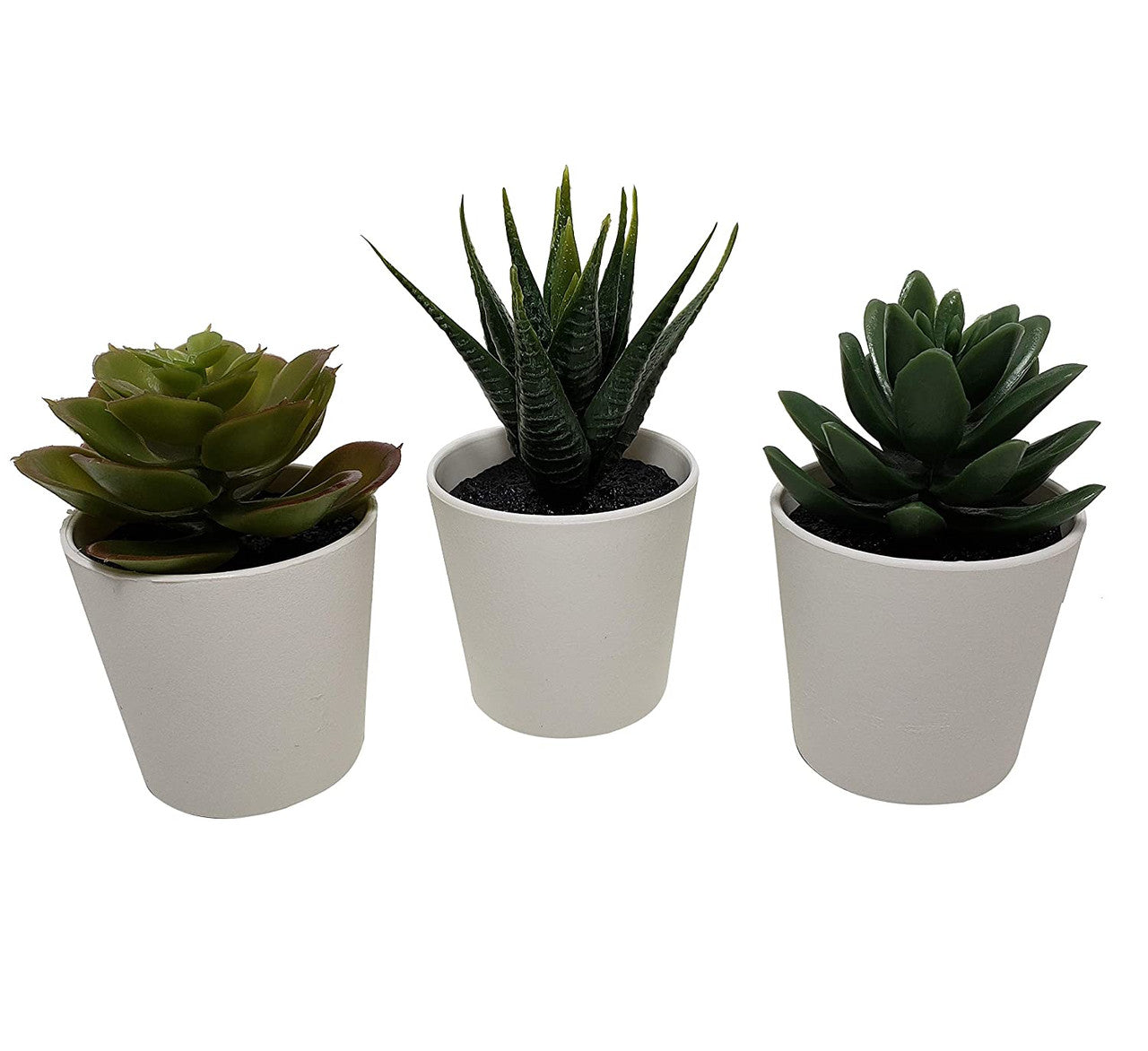 3 Pack of Artificial Succulent Potted Plants in White Plastic 6cm Pot Interior Decoration 6
