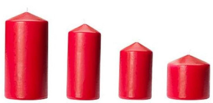 4 Pack Red Wax Pillar Advent Candles Xmas Wedding Party Table Room Centrepiece Decor Graduated sized 6 to 15cm High 4