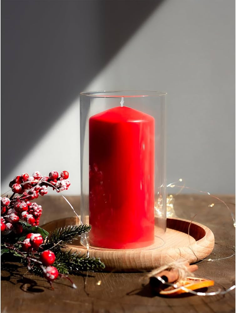 4 Pack Red Wax Pillar Advent Candles Xmas Wedding Party Table Room Centrepiece Decor Graduated sized 6 to 15cm High 5