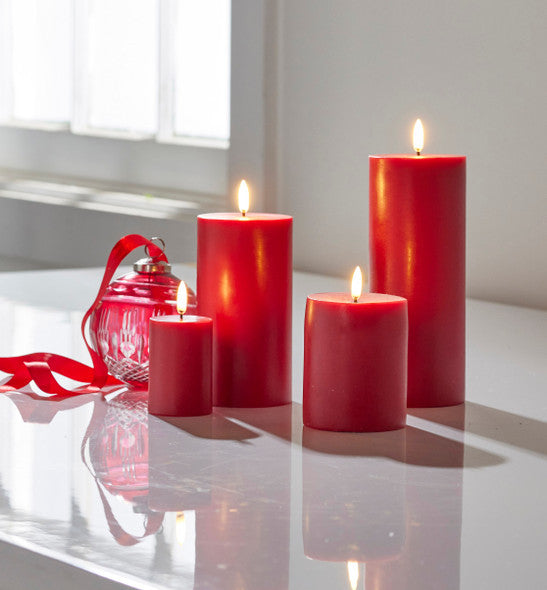 4 Pack Red Wax Pillar Advent Candles Xmas Wedding Party Table Room Centrepiece Decor Graduated sized 6 to 15cm High 7