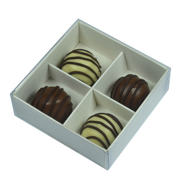 50 Pack of White Card Chocolate Sweet Soap Product Retail Gift Box - 4 Bay Compartments - Clear Slide On Lid - 8x8x3cm 3