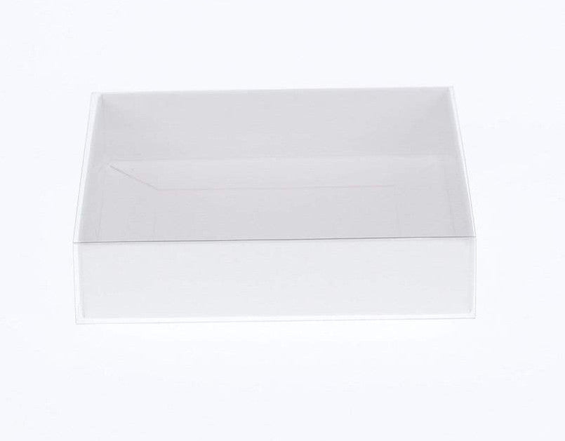 50 Pack of 15cm Square Invitation Coaster Favor Function product Presentation Cookie Biscuit Patisserie Gift Box - 4cm deep - White Card with Clear Slide On PVC Lid 5
