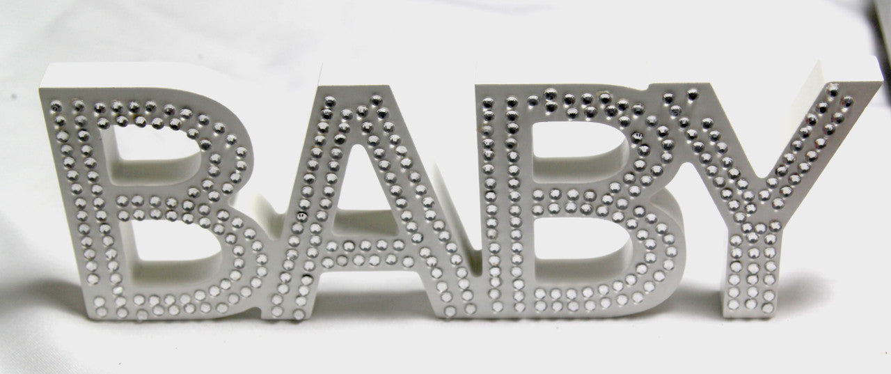 White Baby Nursery 30cm Sign Plaque Plate with Diamantes Newborn Gift Homeware Bedroom Decoration Wall Art 4