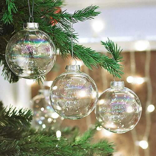 10 x Glass Bauble 8cm Diameter Round Clear with Silver Cap - table or tree centrepice personal memory theme craft gift 5