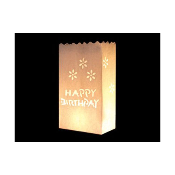 50 Pack White Happy Birthday Luminary Paper Candle Tea Light Lantern Bags Garden Anniversary Birthday Night Decorations Evening Party 5