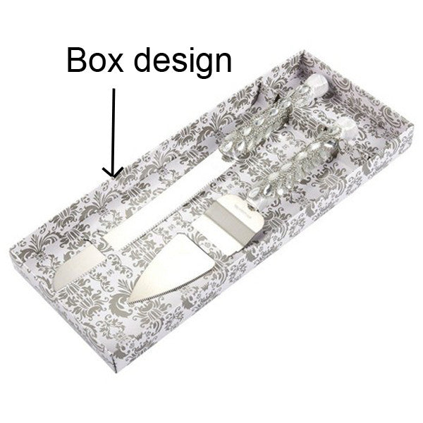 Bride Groom Cake Server Set Wedding Cake Knife and Silver Blade Server Set Boxed - Bride Groom Handles 5