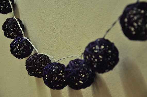 1 Set of Black 5cm Rattan Cane 20 Ball Battery Powered 3m String Lights Christmas Gift Home Wedding Party Bedroom Decoration Table Centrepiece 5