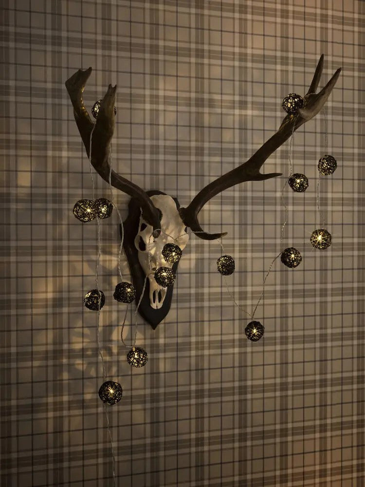 1 Set of Black 5cm Rattan Cane 20 Ball Battery Powered 3m String Lights Christmas Gift Home Wedding Party Bedroom Decoration Table Centrepiece 6