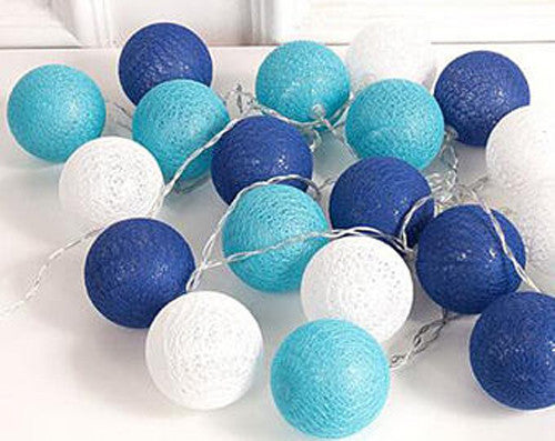 1 Set of 20 LED Blue 5cm Cotton Ball Battery Powered String Lights Christmas Gift Home Wedding Party Boys Bedroom Decoration Indoor Table Centrepiece 5