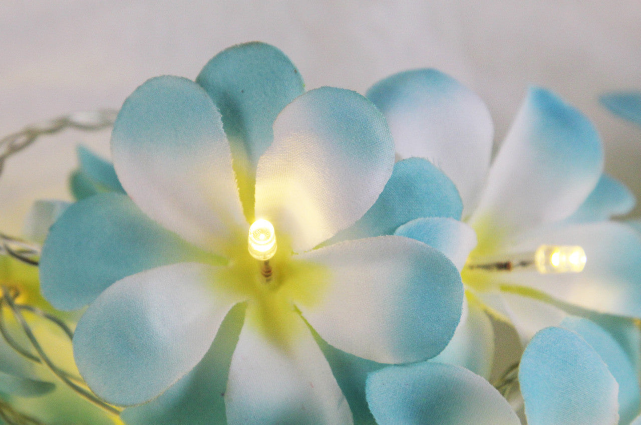1 Set of 20 LED Tropical Blue Frangipani Flower Battery 3m String Lights Christmas Gift Home Wedding Beach Party Decoration Outdoor Table Centrepiece 5