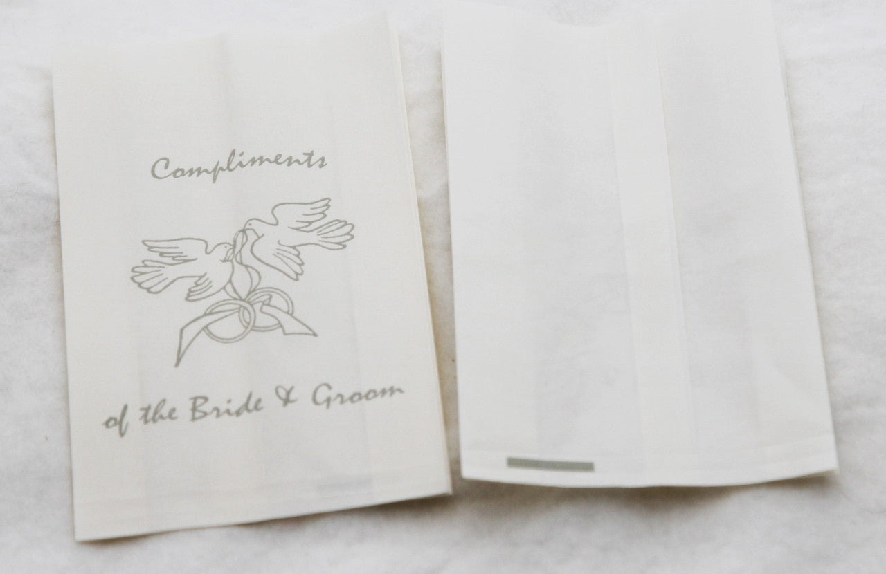 150 Pack Wedding Cake Bags Greaseproof Wax Paper Slice Take Home Favour Silver Doves