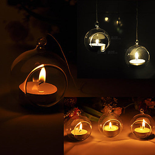 4 x Hanging Clear Glass Ball Tealight Candle Holder  - 8cm Diameter / High - Wedding Globe Decoration Terrarium Succulent Plant Mini Garden Holder Decor Craft Gift 4
