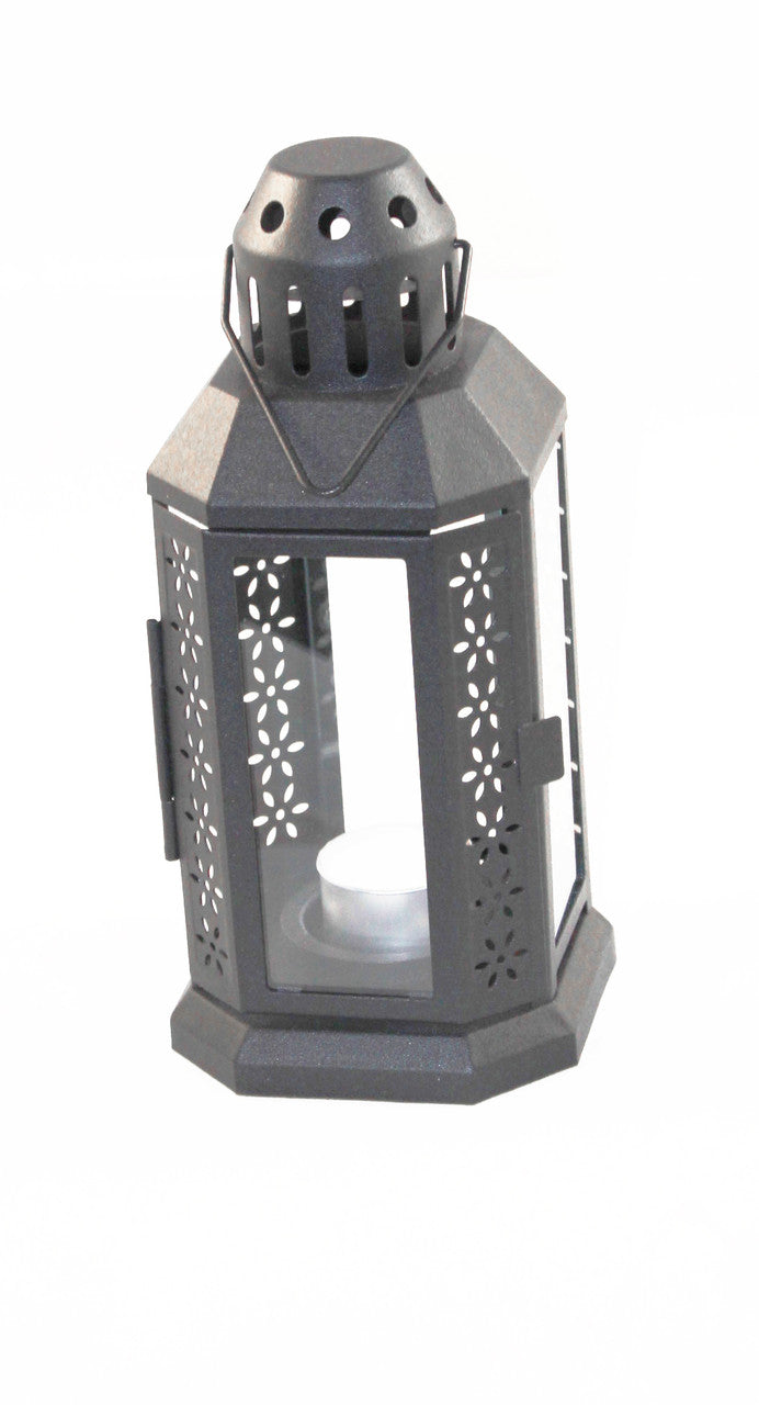 5 Pack of Dark Grey Metal Miners Lantern Summer Wedding Home Party Room Balconey Deck Decoration 21cm Tealight Candle 6