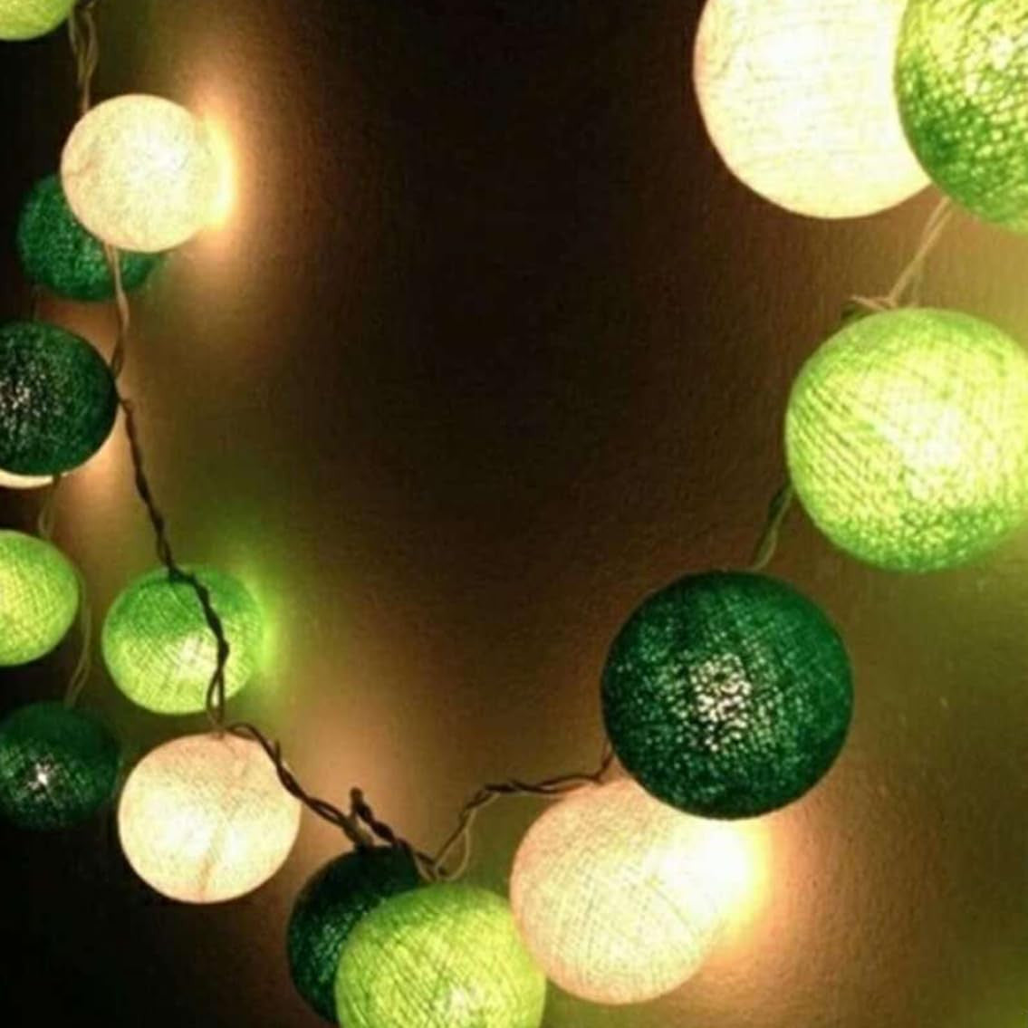 20 Ball Green 3m String Light Battery Box 5cm Cotton Ball  Christmas Birthday Garden Special Occasion Decoration 3