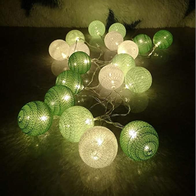 20 Ball Green 3m String Light Battery Box 5cm Cotton Ball  Christmas Birthday Garden Special Occasion Decoration 4
