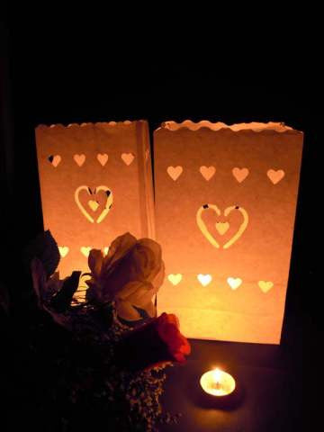 50 Pack White Heart in a Heart Luminary Paper Candle Tea Light Lantern Bags Wedding Garden Anniversary Birthday Night Decorations Evening Party 3