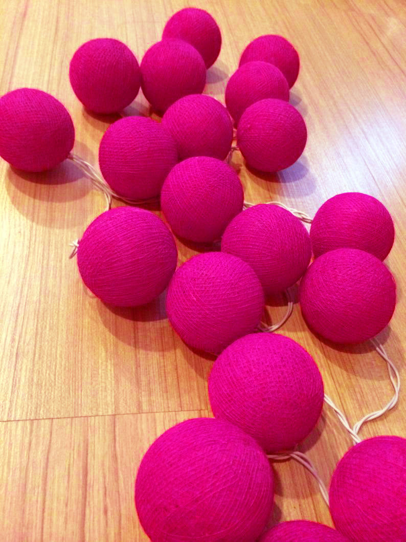 20 Ball HOT Pink 3m String Light Battery Box 5cm Cotton Ball  Christmas Birthday Bbay Girl Special Occasion Decoration 3