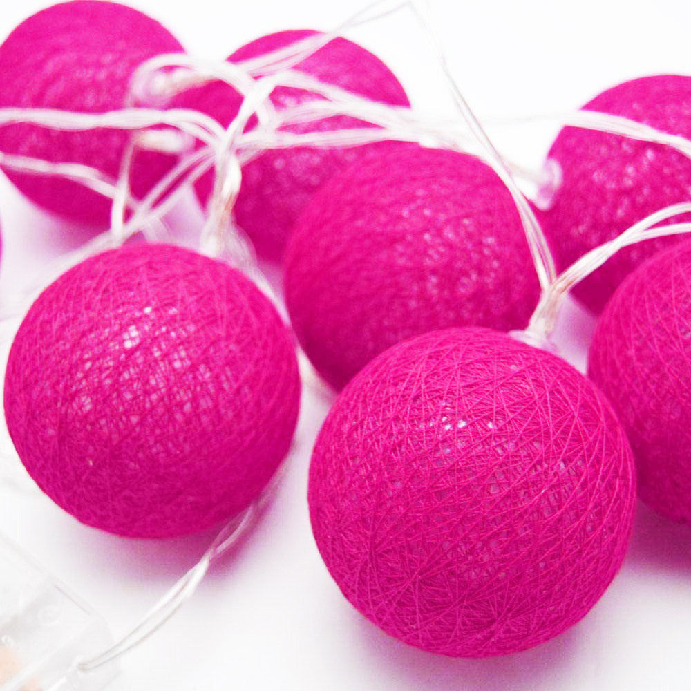 20 Ball HOT Pink 3m String Light Battery Box 5cm Cotton Ball  Christmas Birthday Bbay Girl Special Occasion Decoration 7