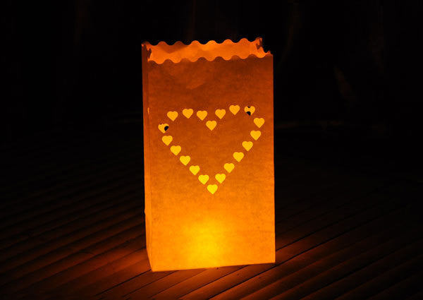 20 Pack White Heart Luminary Paper Candle Tea Light Lantern Bags Garden Wedding Anniversary Birthday Night Decorations Evening Party 4