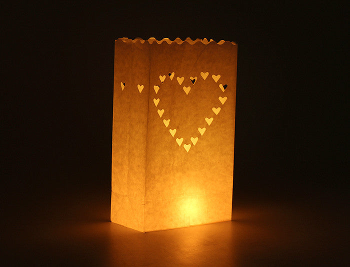 50 Pack White Heart Luminary Paper Candle Tea Light Lantern Bags Garden Wedding Anniversary Birthday Night Decorations Evening Party 5