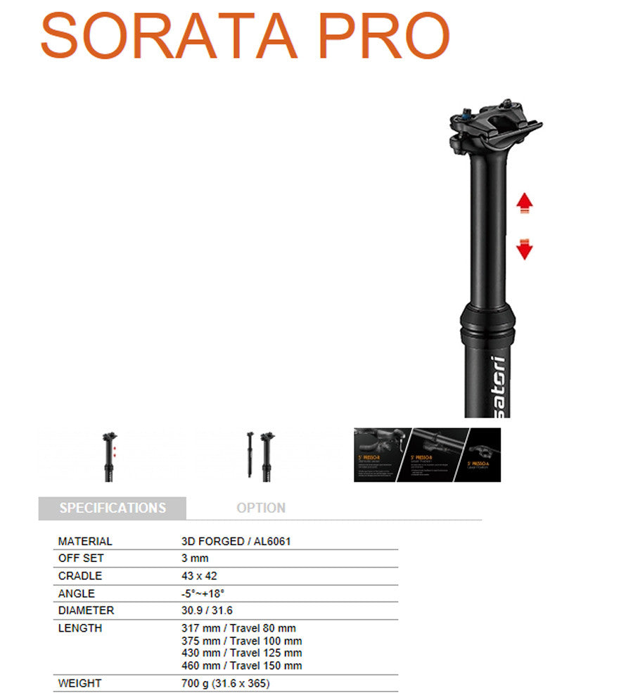 Satori Sorata Pro Internal Cable 30.9 Diameter 100mm Travel Mountain Bike Dropper 6