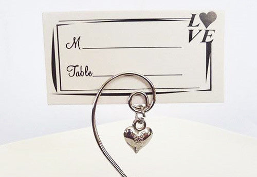 50 Pack of Silver Wedding Kissing Bell Name Card Stand Holder with Heart in Ring Bomboniere Favour Gift 5