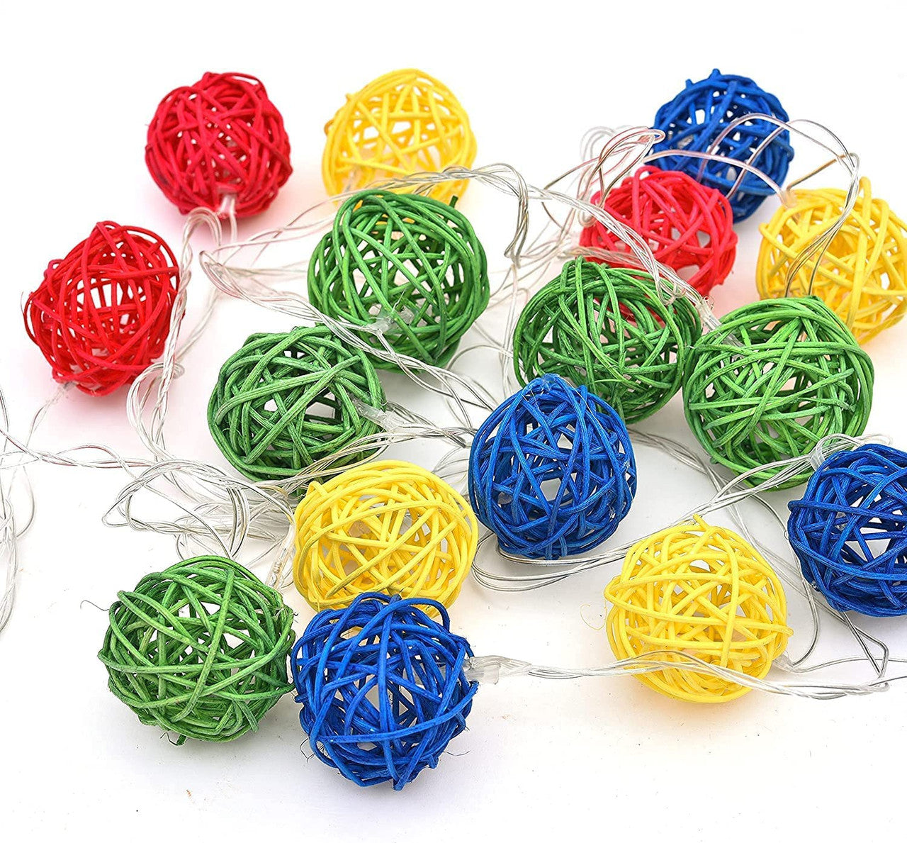 1 Set of Multi Coloured 5cm Rattan Cane 20 Ball Battery Powered 3m String Lights Christmas Gift Home Wedding Party Bedroom Decoration Table Centrepiece 3